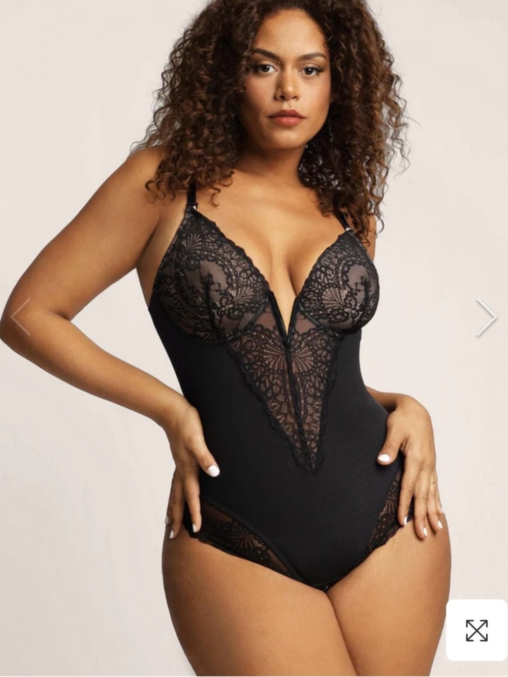 POPILUSH Black Lace-Plunge Shaping Bodysuit
